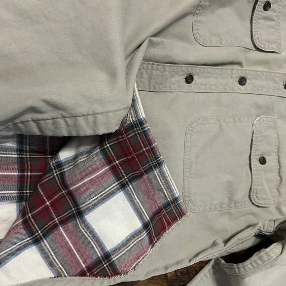 Vintage LL Bean Plaid Flannel Lined Tan Hurricane Shirt Small Canvas Button Up - Picture 7 of 7
